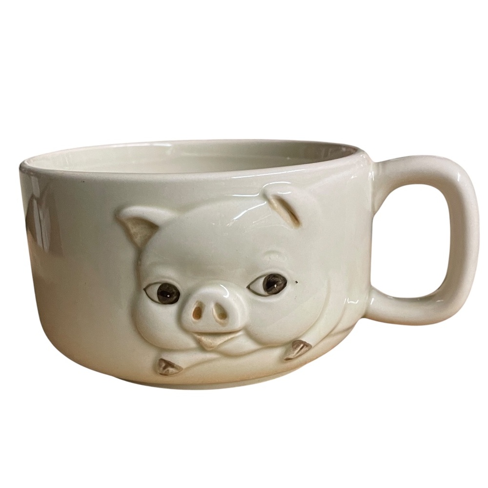 Vtg OTAGIRI 3D Piggy soup bowl mug 1980 relief pig EUC